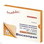 Повязка раневая, Воскопран р. 10смх10см 10 шт с мазью левометил