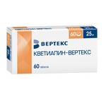 Кветиапин-Вертекс, таблетки покрытые пленочной оболочкой 25 мг 60 шт