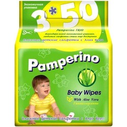Салфетки влажные детские 150 шт. Pamperino трио с алоэ вера