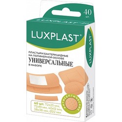 Лейкопластырь бактерицидный Luxplast универсальный на полимерной основе набор 5 форм и размеров (19ммх72мм 16 шт + 12ммх40 мм 10 шт + 38ммх38мм 4 шт + 25ммх72мм 4 шт + d=22 мм 6 шт) 40 шт.
