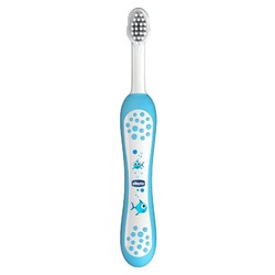 Зубная щетка для детей Chicco с 6 мес до 36 мес с эргономичной ручкой мягкая голубая