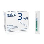 Шприц одноразовый, Pakro (Пакро) 3 мл р. 0.6ммх32мм 23Gх1 1/4