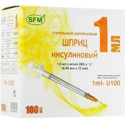 Шприц инсулиновый u-100 трехкомпонентный с иглой р. 26G 100 шт. 1 мл