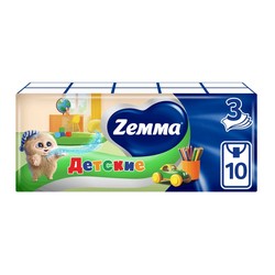Платки носовые одноразовые Zemma делюкс бумажные детские трехслойные неароматизированные 10 шт.