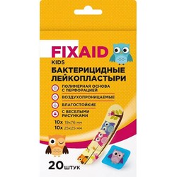 Лейкопластырь бактерицидный Fixaid Кидс полимерный набор (10 шт 19х76 мм + 10 шт 25х25 мм) 20 шт.