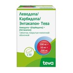 Леводопа/Карбидопа/Энтакапон-Тева, таблетки покрытые оболочкой пленочной 200 мг+50 мг+200 мг 30 шт