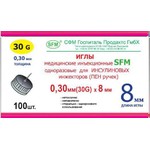 Иглы медицинские инъекционные одноразовые, р. 0.30ммх8мм 30G 100 шт арт. 4036534295021 для инсулиновых инжекторов (ПЕН ручек) (для шприц-ручек)