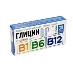 Глицин форте с витаминами B1 B6 B12 Amateg БАД к пище 300 мг глицина 30 шт. табл. 600 мг