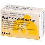 Пурегон, раствор для подкожного введения 600 МЕ 0.72 мл 1 шт картриджи