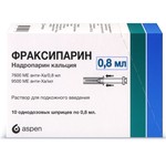 Фраксипарин, раствор для подкожного введения 9500 анти-Ха МЕ/мл 0.8 мл 10 шт (7600 МЕ в шприце) шприцы