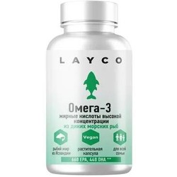 Омега-3 жирные кислоты высокой концентрации Layco (суточная доза 3 растительные капсулы = ПНЖК 1100 мг - ЭПК 660 мг и 440 ДГК) 60 шт. капс. 275 мг (165 мг+110 мг) / 500 мг
