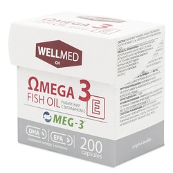 Омега-3 Фиш ойл + Е Рыбий жир с витамином Е Wellmed ch 200 шт. капс. 260 мг