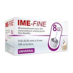 Иглы медицинские инъекционные одноразовые IME-Fine для инсулиновых шприц-ручек универсальные р. 0.26ммх8мм 31G 100 шт.