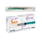 Шприц инсулиновый, 1 мл р. 0.4ммх12мм 27G 100 шт трехкомпонентный с иглой U-100