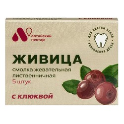 Смолка жевательная Алтайский нектар Живица лиственничная с клюквой 5 шт. 0.8 г