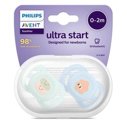 Соска-пустышка силиконовая 2 шт. Philips Avent ортодонтическая ультра старт для новорожденных 0-2 мес с футляром