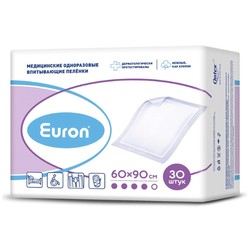 Пеленки медицинские впитывающие одноразовые 30 шт. Euron для ухода за детьми взрослыми и лежачими больными р. 60х90 см