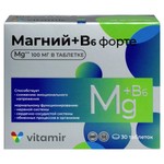 Магний В6 форте Витамир, таблетки покрытые оболочкой 1133 мг 30 шт БАД 100 мг магния усилен В2