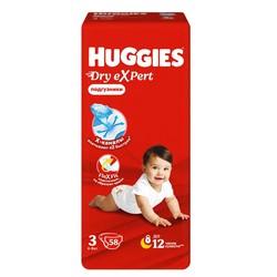 Подгузники детские 58 шт. Huggies Драй эксперт 4-9 кг р. 3