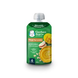 Каша безмолочная жидкая Gerber Фрукты и злаки яблоко и манго с овсяной кашей с 6 мес 110 г