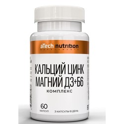 Кальций Цинк Магний D3 + B6 aTech Nutrition БАД 60 шт. капс. 600 мг