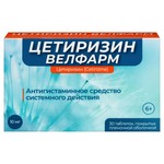 Цетиризин Велфарм, таблетки покрытые пленочной оболочкой 10 мг 30 шт
