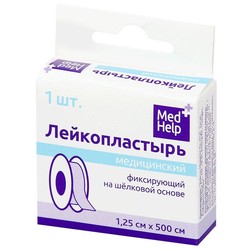 Лейкопластырь медицинский фиксирующий Medhelp на шелковой основе катушка р. 1.25смх500см 1 шт.