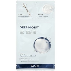 Маска для лица Glow Lab Глубокое увлажнение 3-х этапная программа активная ампула + маска + крем ночной с гиалуроновой кислотой