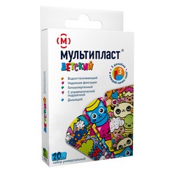 Лейкопластырь бактерицидный Мультипласт Детский в концепции Анимэ (набор 3 размера - 10 шт 1.9х7.2см + 4 шт 1.6х5.7см + 6 шт 3.8х3.8см) на пленочной основе водоотталкивающий 20 шт.