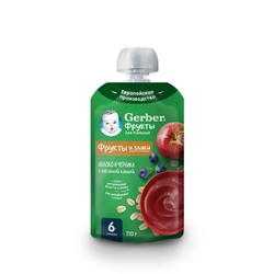 Каша безмолочная жидкая Gerber Фрукты и злаки яблоко и черника с овсяной кашей с 6 мес 110 г
