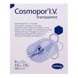 Повязка пластырного типа Cosmopor I.V. транспарент прозрачная для фиксации канюль р. 9смх7см 100 шт.