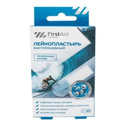 Лейкопластырь бактерицидный Firstaid премиум с cеребром прозрачная основа р. 19ммх76мм 20 шт.