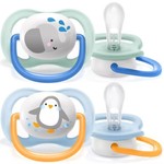 Пустышка силиконовая, Avent (Авент) 2 шт SCF 080/05 ультра эйр для мальчиков 0-6 мес слон пингвин