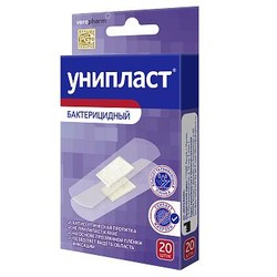 Лейкопластырь бактерицидный Унипласт на основе пленки (водоотталкивающий) р. 1.9смх7.2cм 20 шт.