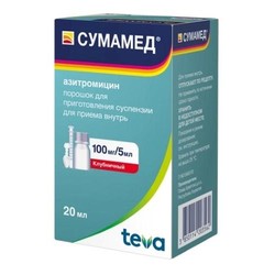 Сумамед пор. д/сусп. д/приема внутрь 100 мг/5 мл 20.925 г 1 шт. клубничный