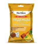 Леденцы без сахара, Herbion (Хербион) 2.5 г 25 шт с маслом эвкалипта и витамином С мед лимон