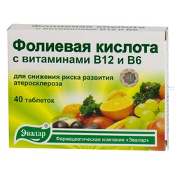 Фолиевая кислота с витаминами В12 и В6 40 шт. табл. 0.22 г