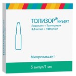 Толизор инъект, раствор для внутривенного и внутримышечного введения 2.5 мг/мл+100 мг/мл 1 мл 5 шт