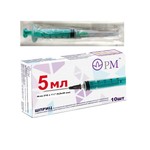 Шприц, 5 мл р. 0.8ммх40мм 21G 10 шт трехкомпонентный с иглой
