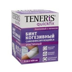 Бинт когезивный Teneris Квикфикс коттон самофиксирующийся на тканевой основе с латексом р. 6смх4м 1 шт.