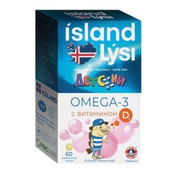 Лиси Омега-3 детская жевательная с витамином Д Lysi БАД для детей от 3 до 14 лет 60 шт. капс. жев. 609 мг вкус фруктовый