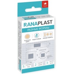 Пластырь Ranaplast разные формы водостойкий на полимерной основе №5 (7х2 см), №2 (3.8х3.8 см), №3 (2.5 см круг) 10 шт.