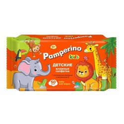 Салфетки влажные детские 50 шт. Pamperino Кидс гипоаллергенные без спирта с ромашкой и витамином Е мягкая упаковка