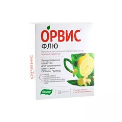 ОРВИС Флю пор. д/р-ра д/приема внутрь 500 мг+25 мг+200 мг 4.950 г 10 шт. лимон имбирь