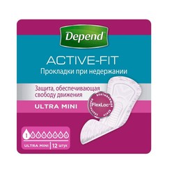 Прокладки при недержании для женщин Depend Эктив Фит ультра мини 12 шт.