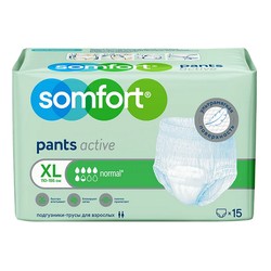Подгузники-трусы для взрослых Somfort Пэнтс актив нормал р. XL (110-155 см) 15 шт.