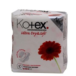 Прокладки женские Kotex ультра драй софт нормал с крылышками 10 шт.