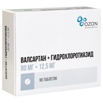 Валсартан+Гидрохлоротиазид, таблетки покрытые пленочной оболочкой 80 мг+12.5 мг 90 шт